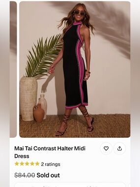 Vici Black Halter Midi Dress black with Pink blue Contrast Trim size xl